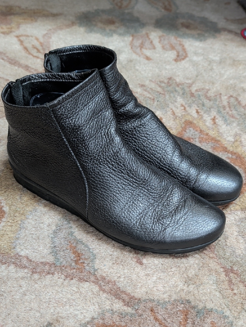 arche Baryky Silver Black Leather Ankle Booties